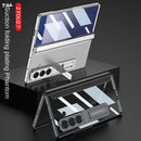 Ultra-thin Transparent Plated Frame Stand Holder with Glass Protective Film Case for Samsung Galaxy Z Fold 7 fold7 Protect Cover