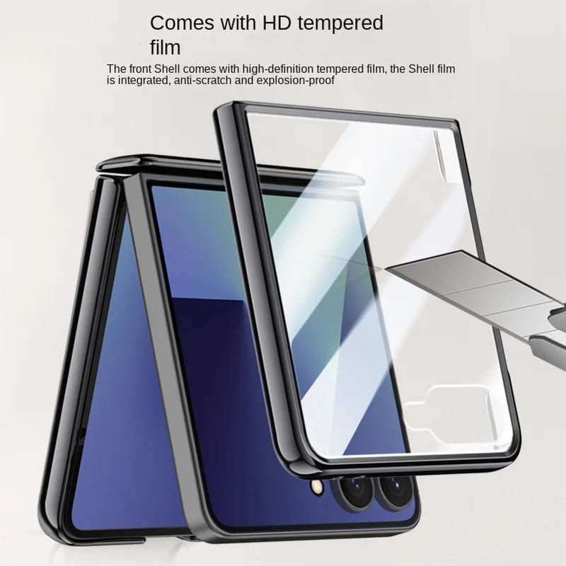 With Tempered Glass Protective Phone Case For Samsung Galaxy Z Flip7 flip 7 Spring Hinge All-inclusive Camera protect Cover