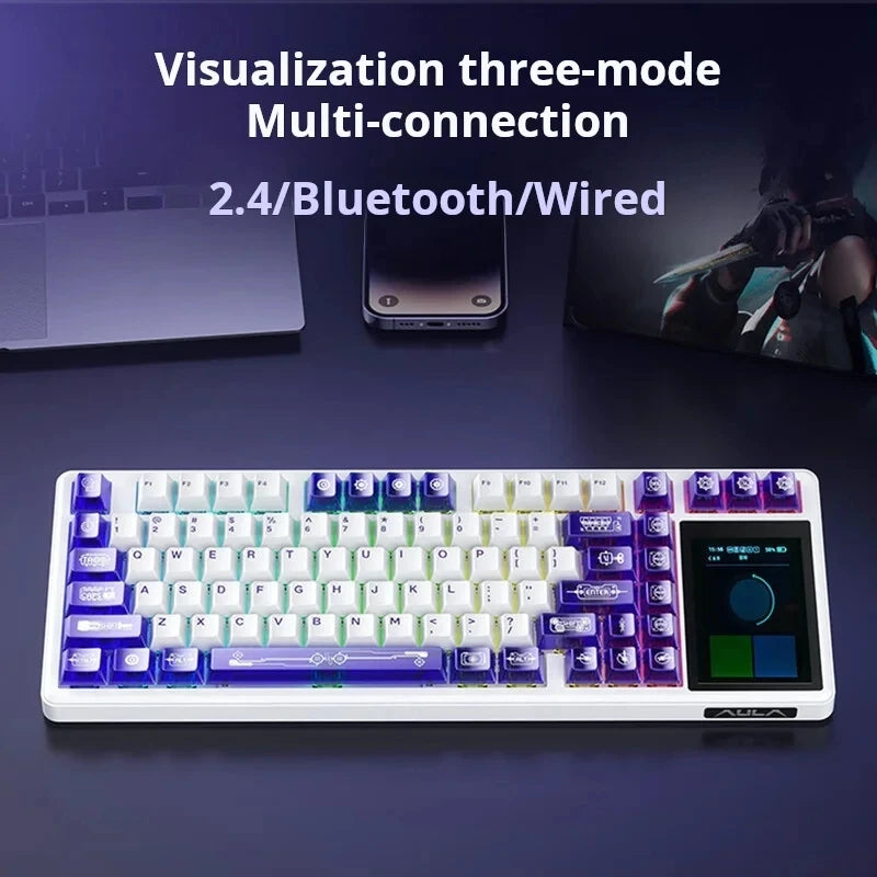 AULA L99 Mechanical Keyboard Intelligent Screen Wireless Bluetooth Gasket Structure Gaming Keyboard RGB  Lighting Night Vision