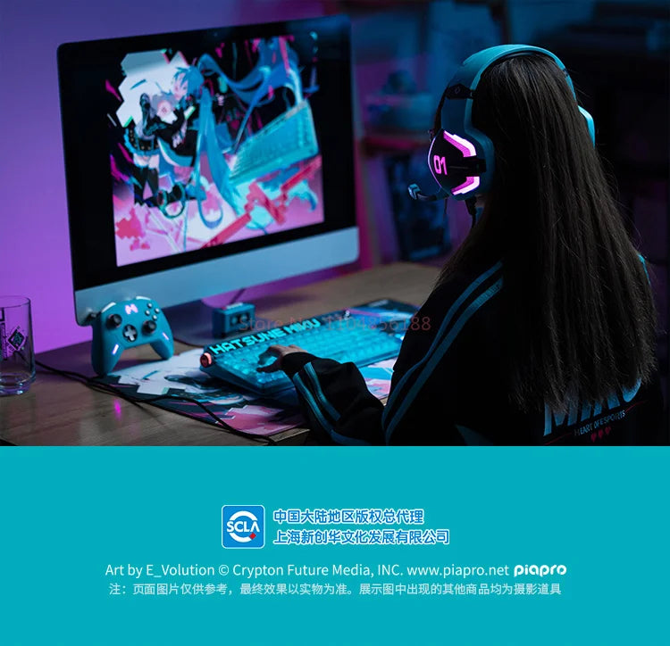 NEW Moeyu Hatsune Miku Esports Heart Series Anime Esports Headset Mechanic Surround Sound Wired Headset Christmas Gift