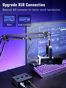FIFINE Dynamic XLR Microphone Kit with Boom Arm for Mixer,Gaming USB Mic Set with RGB,Volume Control for PC PS5/4 AmpliGame AM8T