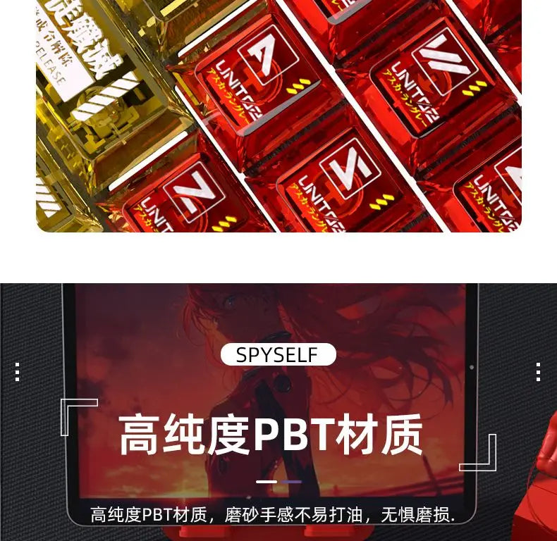Anime Keycap Set PBT Five-sided Sublimation Ergonomic Original Height Asuka Langley Soryu Mechanical Keyboard Translucent Keycap