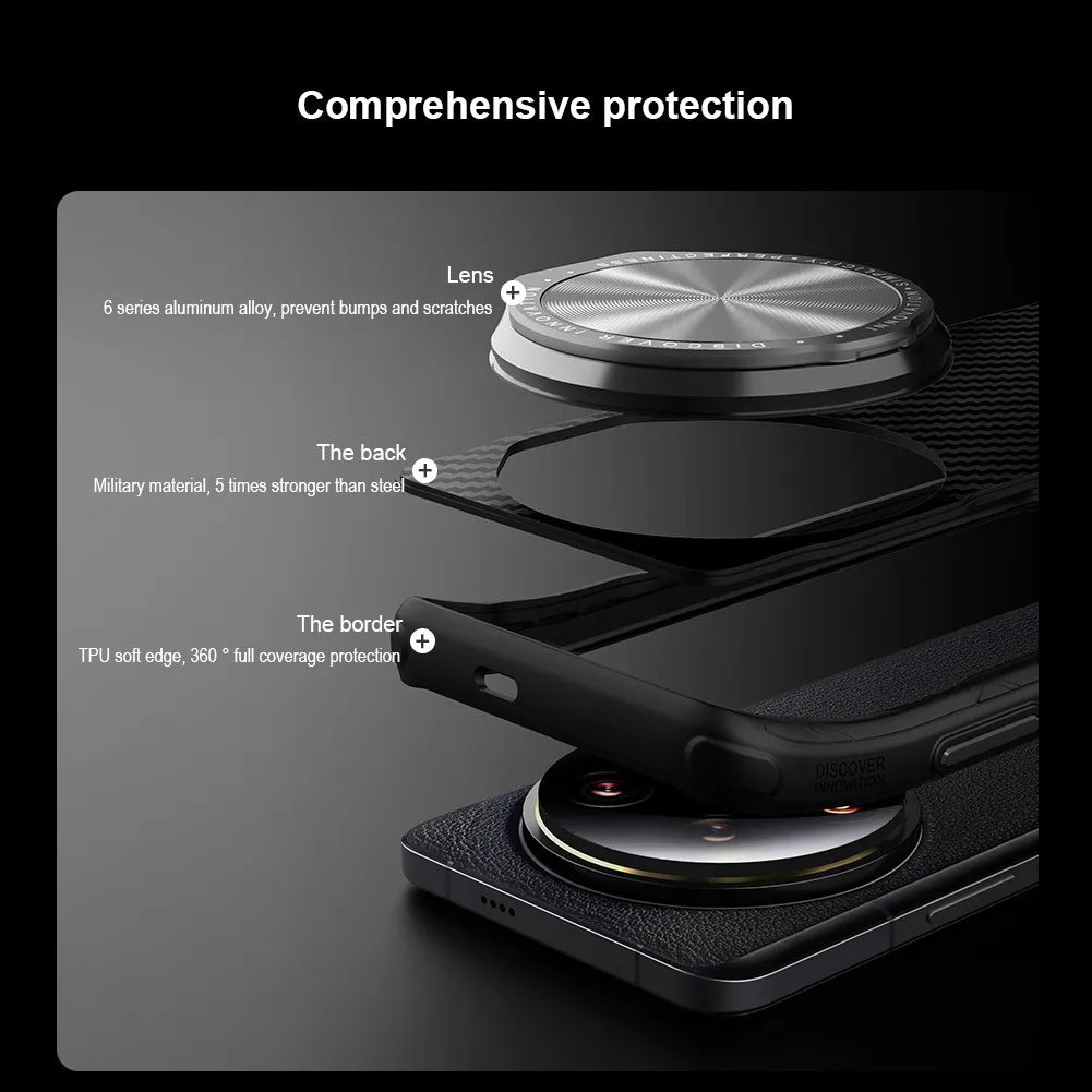 Nillkin For Xiaomi 14 15 Ultra Case CarboProp Aramid Fiber Magnetic Kevlar Aluminium Alloy Camera Lens Stand Cover