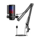 USB Condenser Microphone RGB Esports Game Call Recording Condenser Mic with Metal Boom Stand Desktop Mic for Studio Recording
