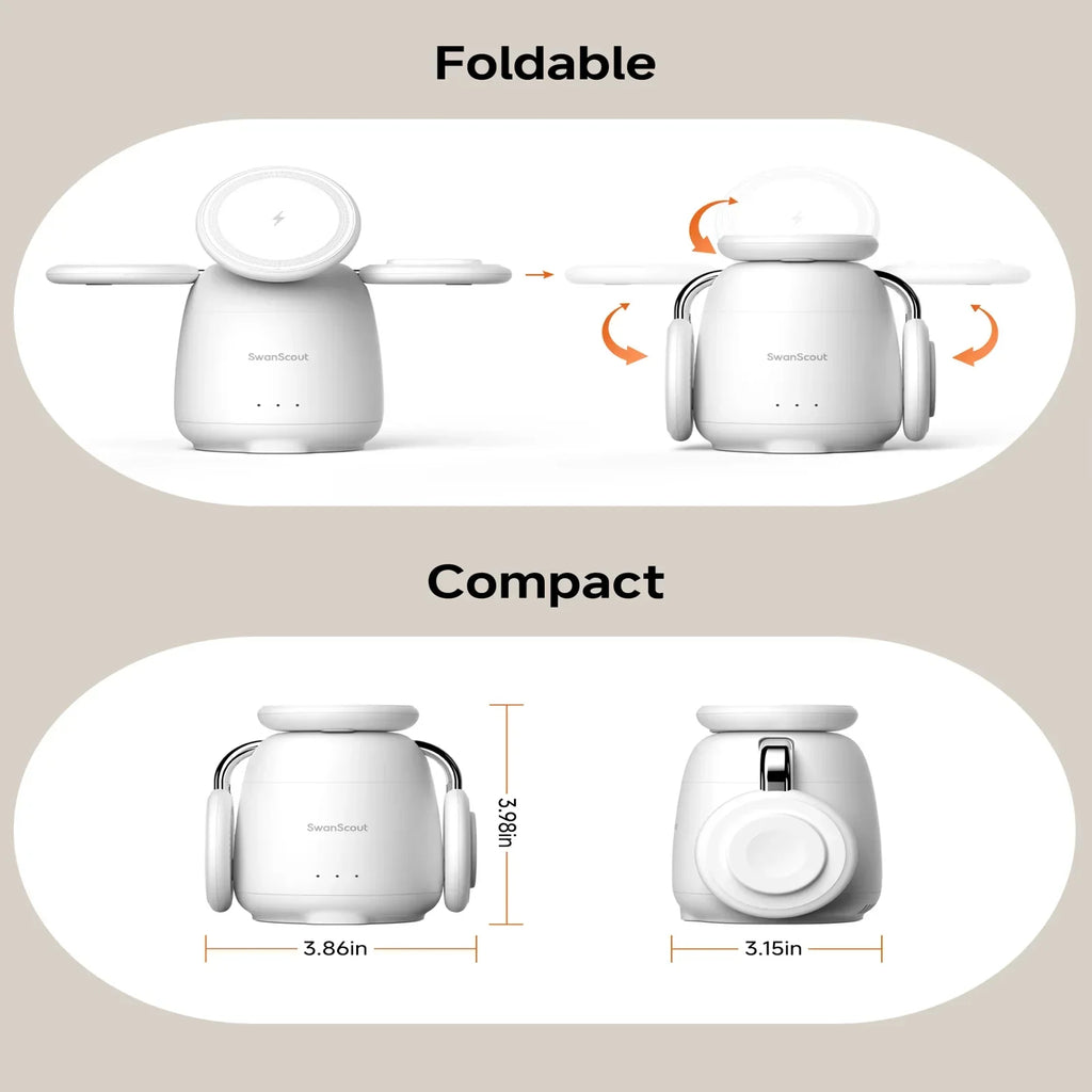 SwanScout 707M Magnetic Charging Station for iPhone 16 15 14 13 Wireless Charger Stand for AirPods 4 for Apple Watch 10-2 Ultra