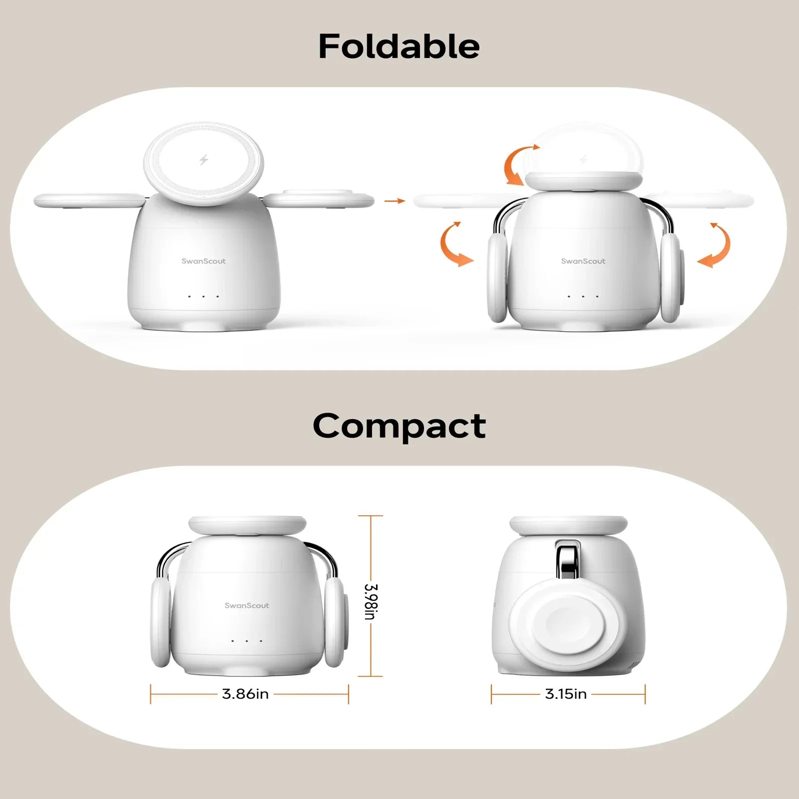 SwanScout 707M Magnetic Charging Station for iPhone 16 15 14 13 Wireless Charger Stand for AirPods 4 for Apple Watch 10-2 Ultra