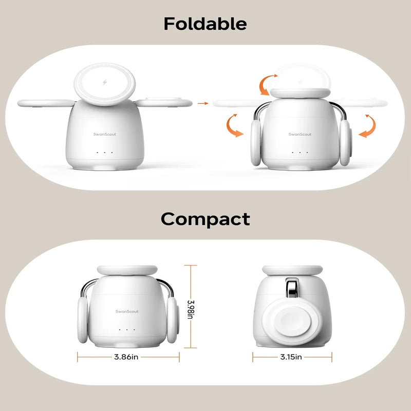 SwanScout 707M Magnetic Charging Station for iPhone 16 15 14 13 Wireless Charger Stand for AirPods 4 for Apple Watch 10-2 Ultra