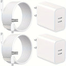 2 Pack 40W Dual Ports USB C Wall Charger Fast Charging For IPhone 15 Pro Max 15 Plus, IPad Pro Air Mini With 2X 10FT USB-C Cable