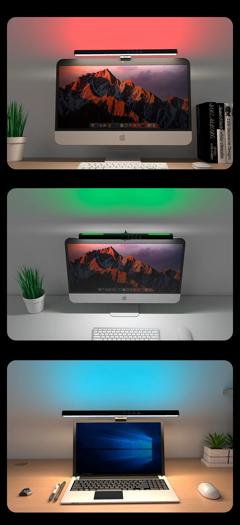 33-60cm Monitor Light Bar PC RGB Background Lighting Eye Protection Dimming Reading/Gaming/Work Lamp Timed Night Light