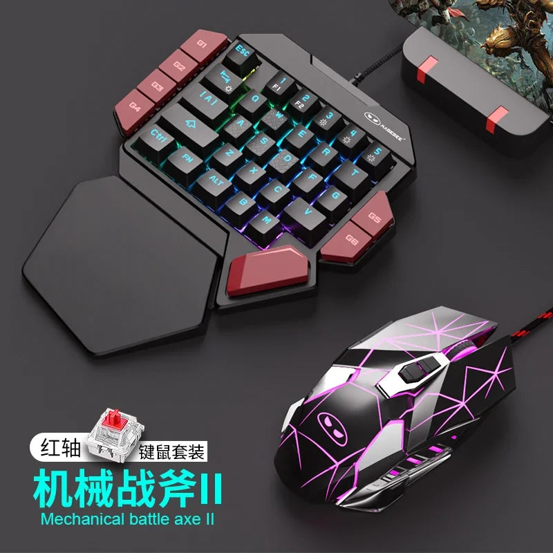 MiFuny Professional FPS Gaming Wired Mechanical One-Handed Keyboard and Mouse Set with RGB Backlit for PUBG CSGO Keyboard Kit