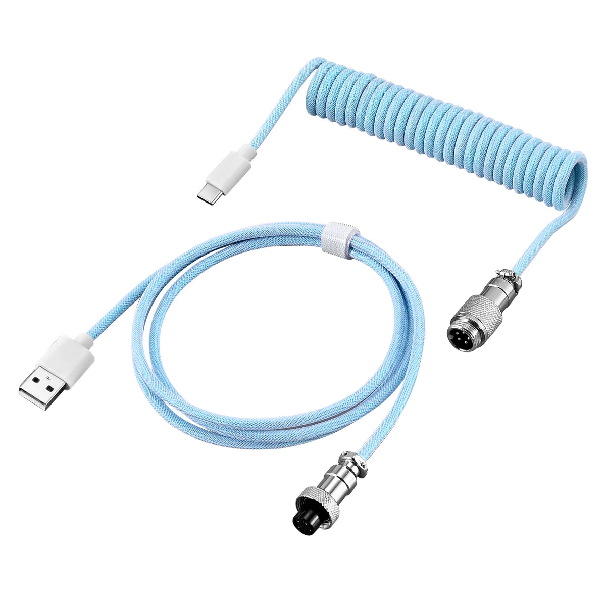 Coiled Keyboard Cable Type C To USB-A Mechanical Keyboard Cable Detachable Metal Aviator Double Sleeved Wire For Gaming Keyboard