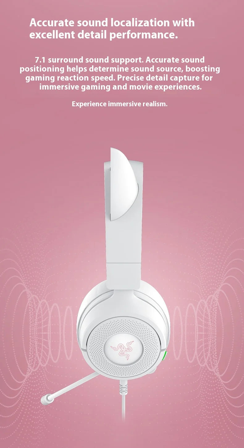 Razer Kraken Kitty V3 X Wired Headphones With Mic Head Mounted Esports Gaming Earphone Triforce Lightweight Headsets PC Laptop