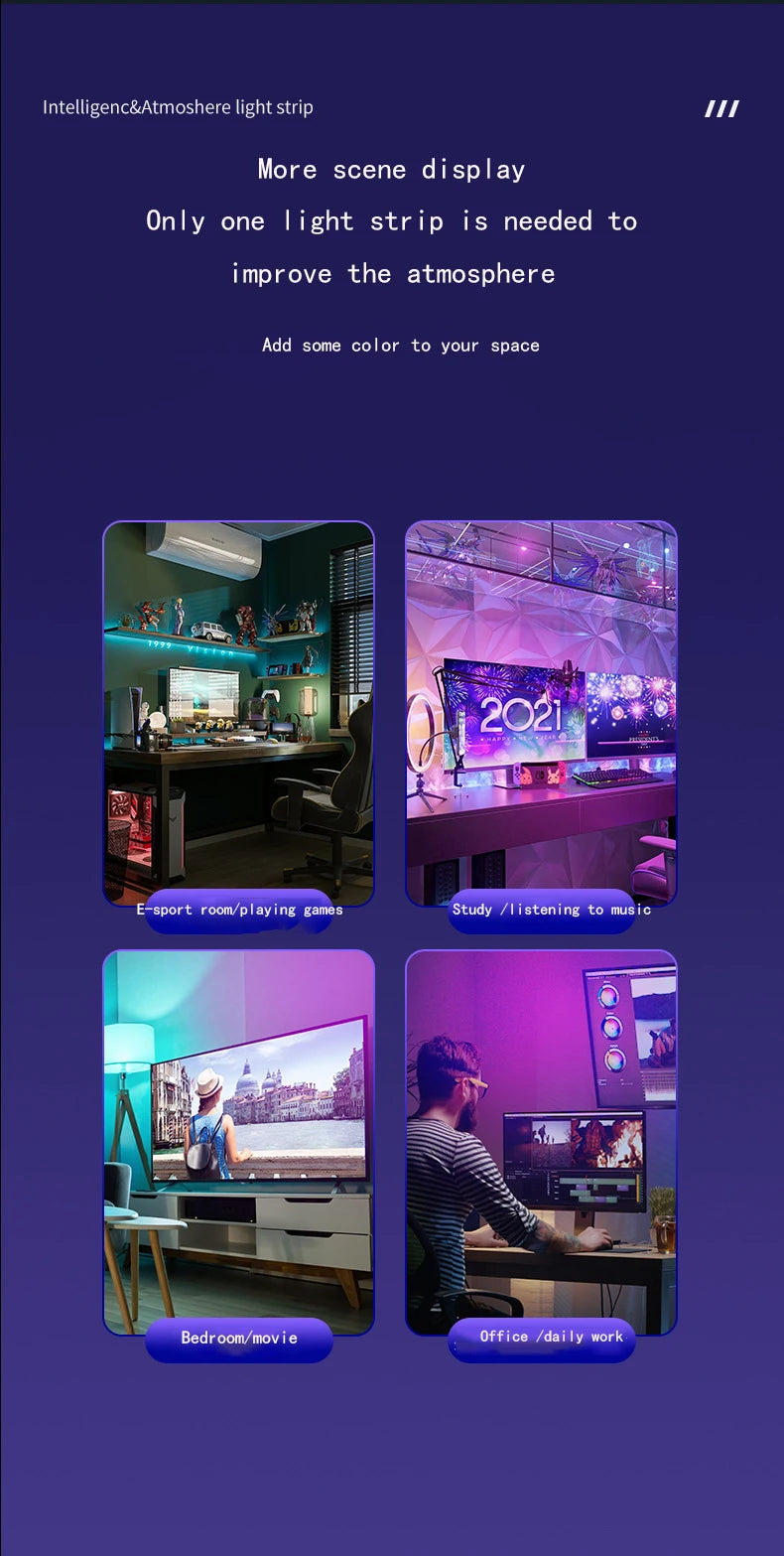 Smart Ambient TV Lighting PC Display Sync LED Strip Light RGB Dream Color DIY Party Game Holiday Atmosphere Ramadan Decor Lamp