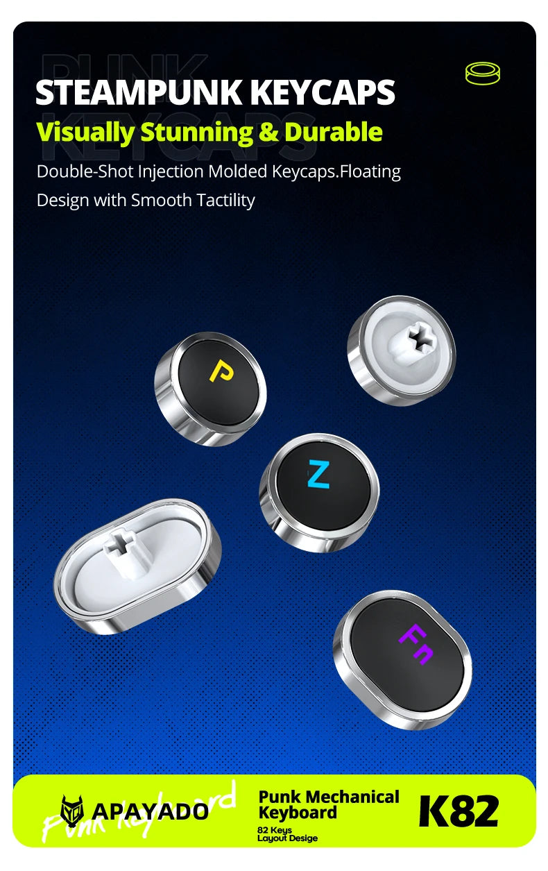 APAYADO K82 Wired Steampunk Mechanical Keyboard 75% Compact 82-Key Hot-Swappable RGB Retro Gaming Keyboard Multifunctional Knob