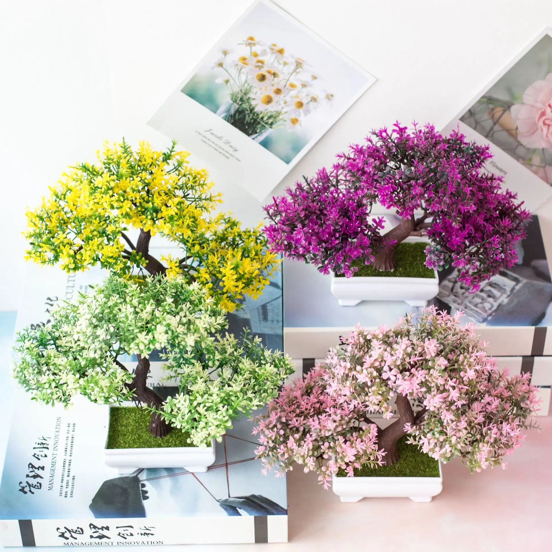 Artificial Plant Bonsai Plastic Small Tree Pot Fake Plant Flower Potted Ornaments for Home Room Table Garden Hotel Decoration