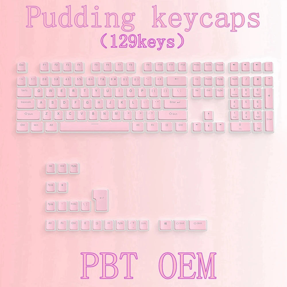 129Keys Keyboard Keycap OEM Profile PBT Material Key Cap for Mx Hot Swap Mechanical Keyboard Switch Transparent Pudding Keycaps