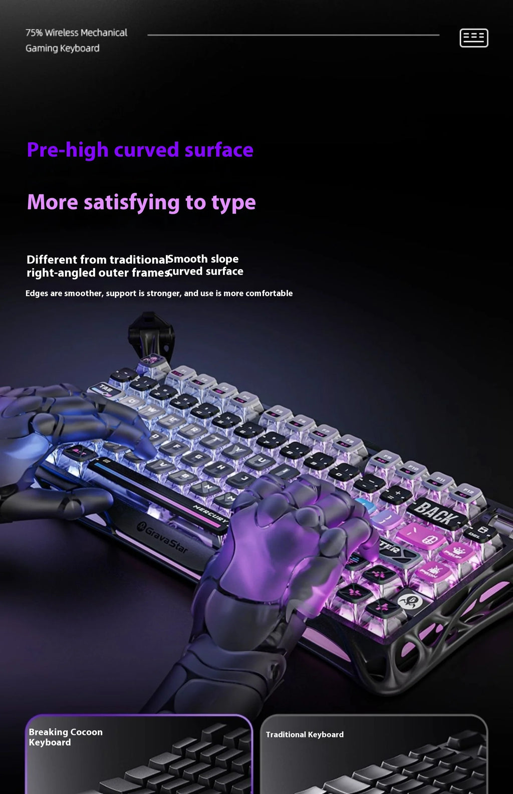 Gravastar 75k1pro Mechanical Keyboard Wireless Gaming Esports Professionali Keyboard Aluminum Customization Computer Peripherals