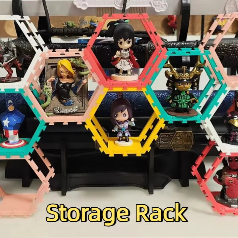 Hexagon Display Shelf for Action Figures Collectibles Multi-Color Home Decor Organizer | Stackable Modern Geometric Storage