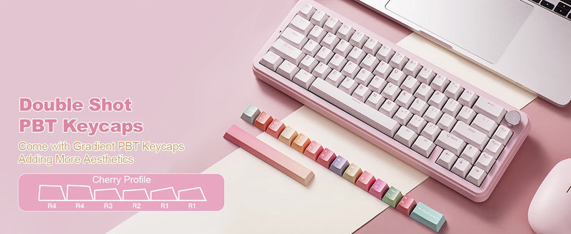 YUNZII B68 Wireless Mechanical Gaming Keyboard, Tri-Mode Hot Swappable Cute Gasket Mounted Creamy Keyboard for Win/Mac,