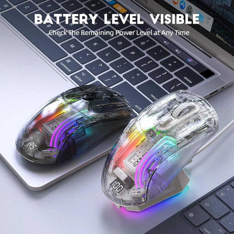 ATTACK SHARK X2Pro Wireless Gaming Mouse with RGB Charging Dock,Tri-Mode Mute Mouse RGB Backlit,Transparent Shell,PixArt 3212