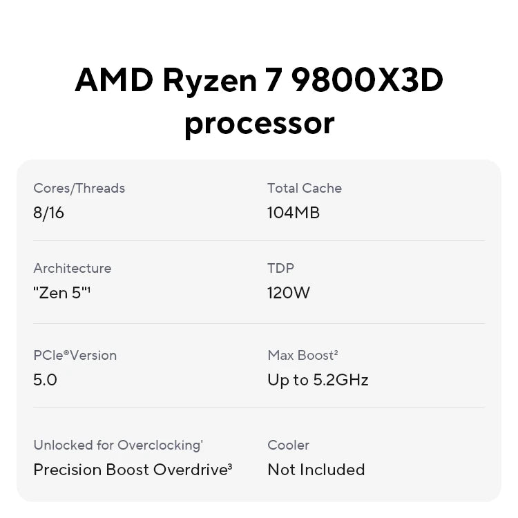 AMD Ryzen 7 9800X3D 4.7GHz 8 Cores 16 Threads L3=96M Processor 120W R7 9800X3D Socket AM5 New 4NM DDR5