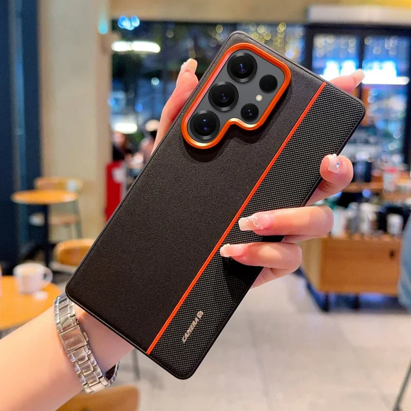 Colorful Faux Leather Red Lens Ring Raised Protective Lens Case For Samsung S25 Edge S25 Ultra Galaxy S24 + Camera Protect Cover