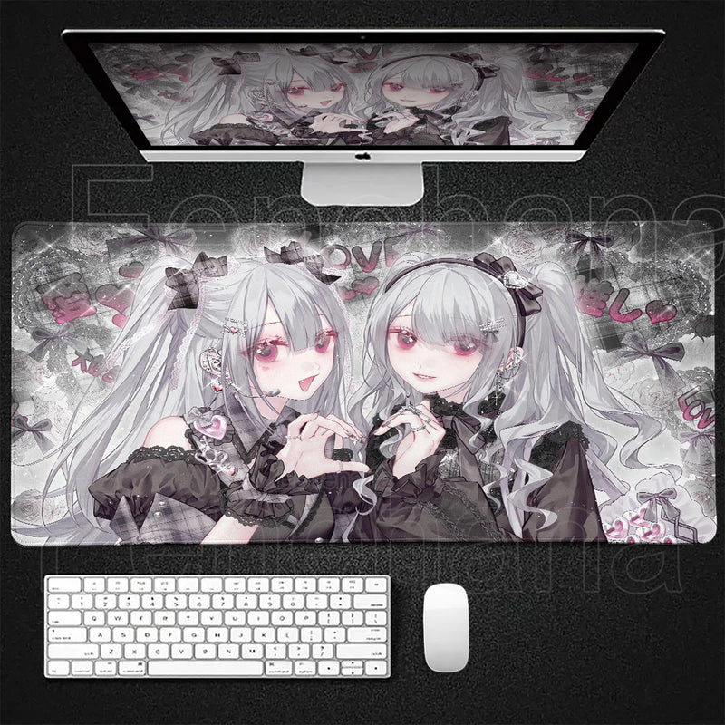 Anime Kawaii Girls PC Gaming Mouse Pad Pink Best Friend Computer Office Accessories Large Gamer Non-slip Keyboard Expansion Pads
