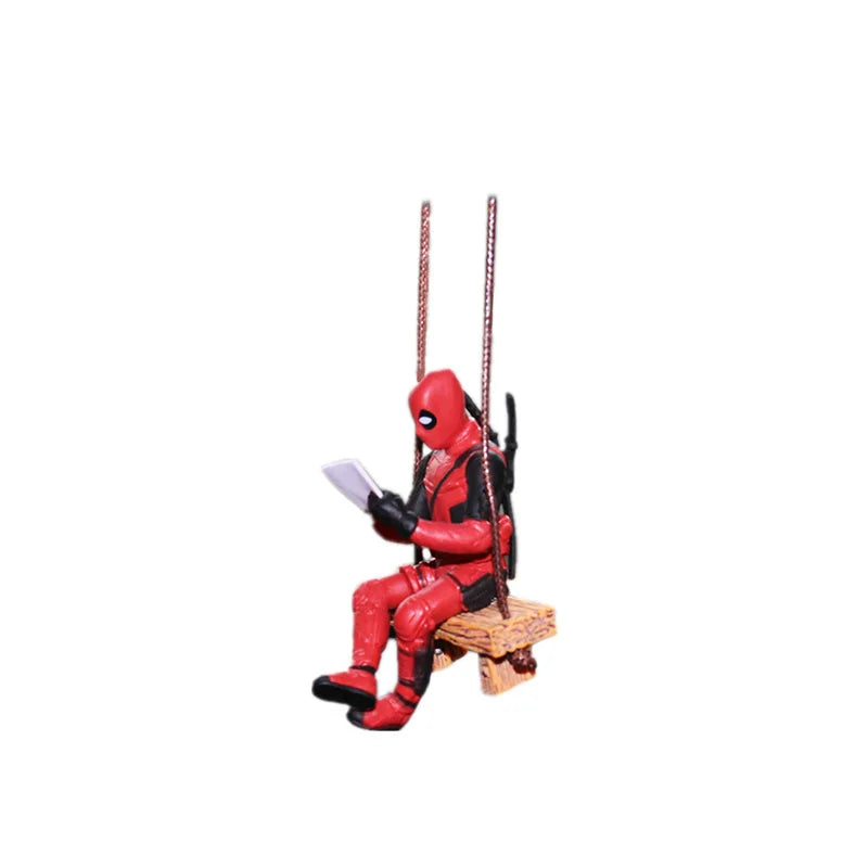 Marvel Deadpool Car Rearview Mirror keyclain Reading Deadpool Car Pendant Mini Model Toy Action Figure New Hot Christmas Gift