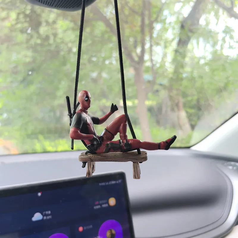 Marvel Deadpool Car Rearview Mirror keyclain Reading Deadpool Car Pendant Mini Model Toy Action Figure New Hot Christmas Gift