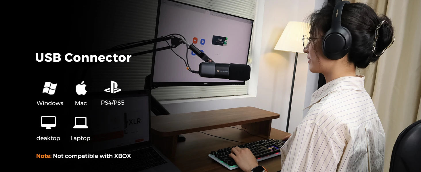 NearStream USB XLR Dynamic Microphone Boom Arm Professional pc Mic for Gaming Studio set Podcast Recording Streaming Microphone