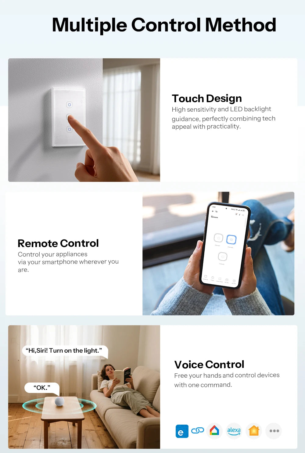 SONOFF TX Gen2 US Smart Touch Wall Switch T6 120 Matter Detach Relay Adjustable Night Switch Locator Apple Ecosystem Compatible