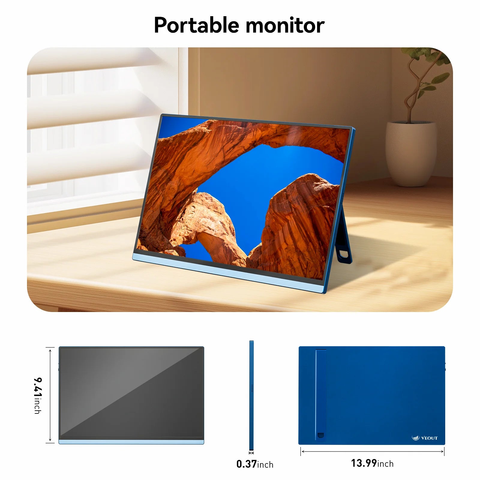 16" VEOUT Portable Monitor 1920 * 1200P IPS 16:10 Laptop Monitor with USB-C, Freesync HDMI Gaming Monitor Featuring a Kickstand
