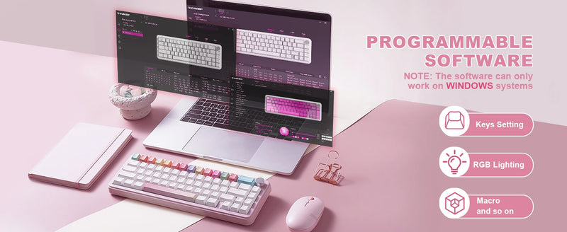 YUNZII B68 Wireless Mechanical Gaming Keyboard, Tri-Mode Hot Swappable Cute Gasket Mounted Creamy Keyboard for Win/Mac,