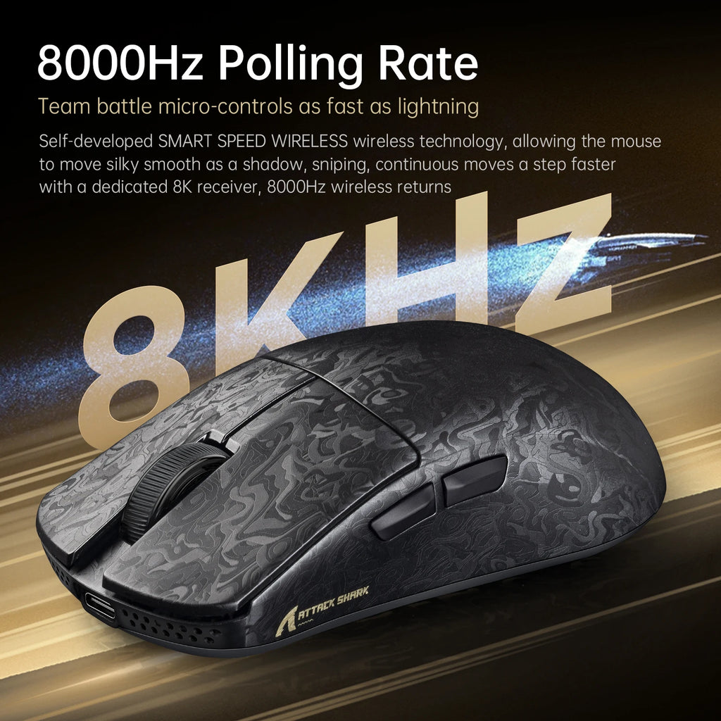 Wireless 8K Attack Shark R11 Ultra Gaming Mouse Carbon Fiber PAW3950MAX Sensor 42000DPI OMRON 100M Switch