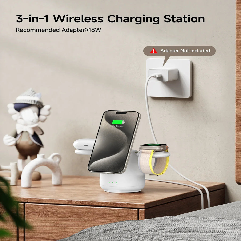 SwanScout 707M Magnetic Charging Station for iPhone 16 15 14 13 Wireless Charger Stand for AirPods 4 for Apple Watch 10-2 Ultra
