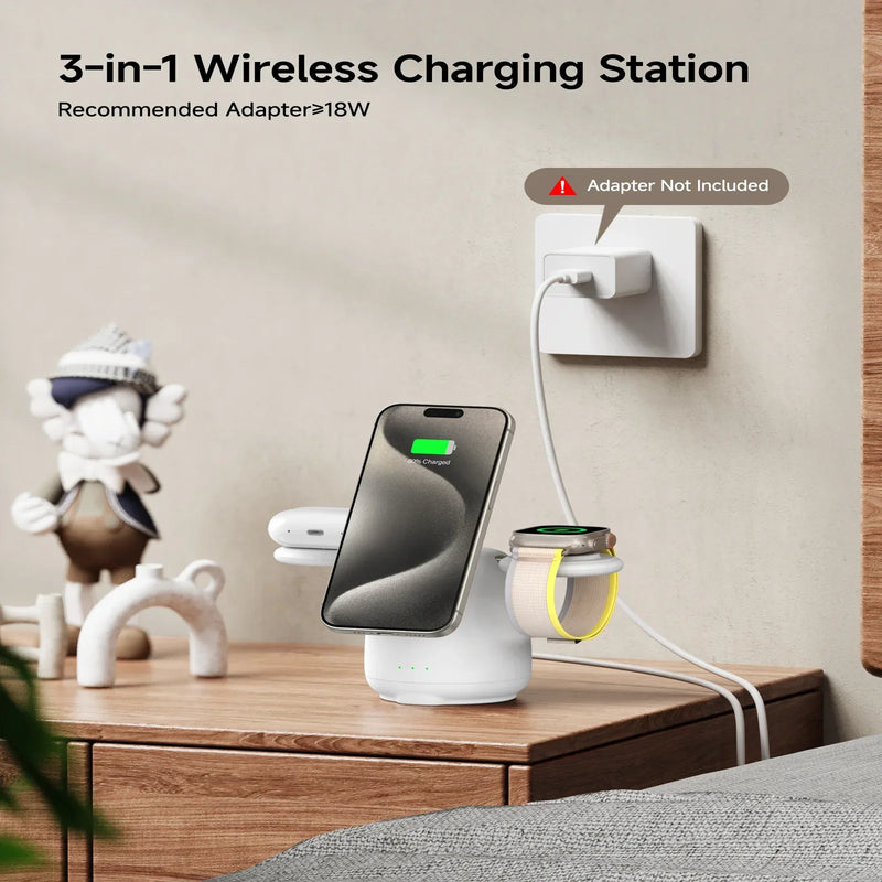 SwanScout 707M Magnetic Charging Station for iPhone 16 15 14 13 Wireless Charger Stand for AirPods 4 for Apple Watch 10-2 Ultra