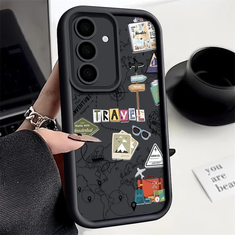 Travel Map Pattern TPU Case For Samsung Galaxy S25 Edge S22 S23 Ultra S24 FE A56 A36 A26 A55 A16 A15 A35 A25 A54 5G Phone Cover