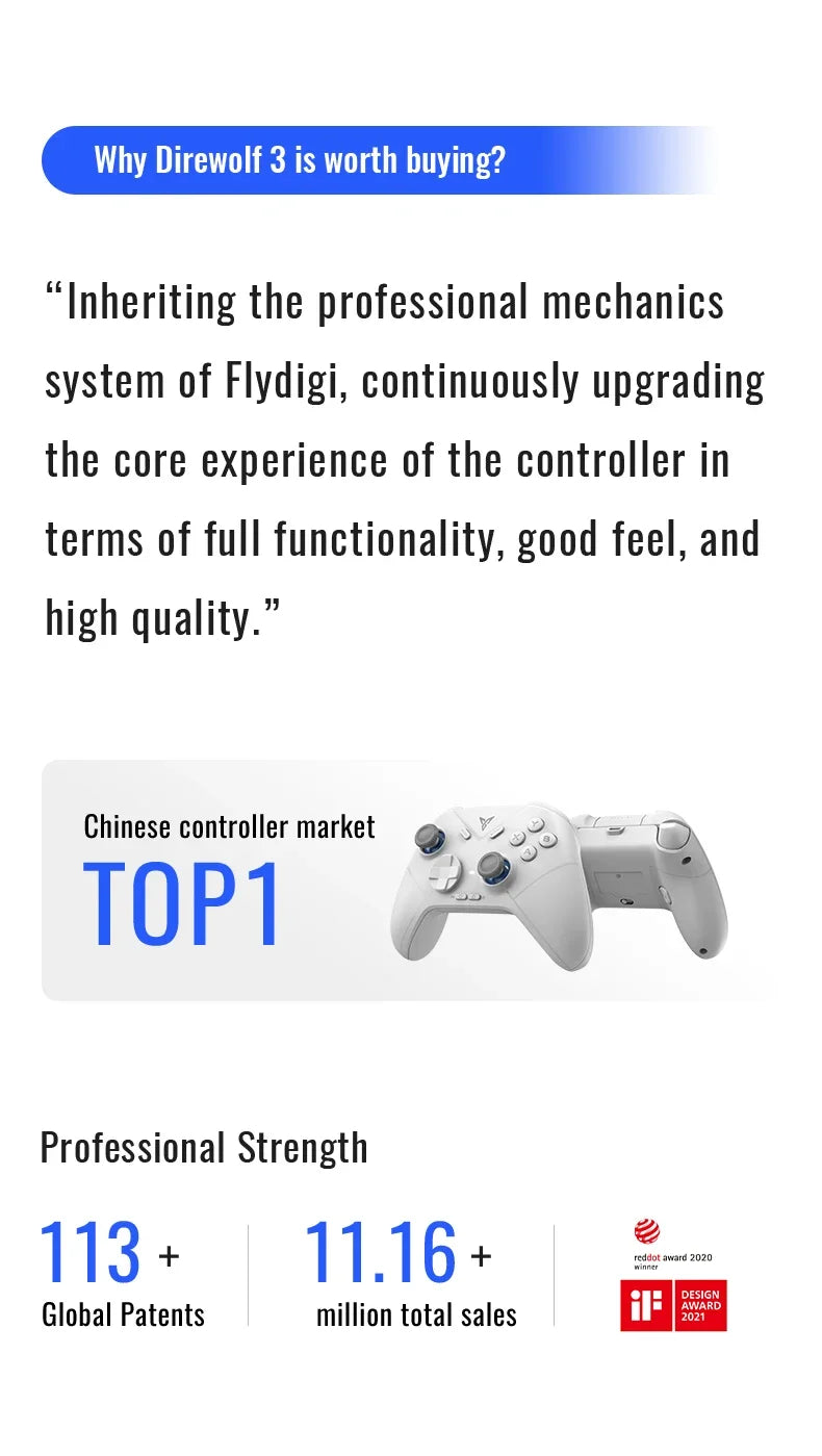 Flydigi Direwolf 3 Gamepad Wireless Bluetooth Gaming Controller Support NS PC TV iOS Android  Lever Joystick Game Handle