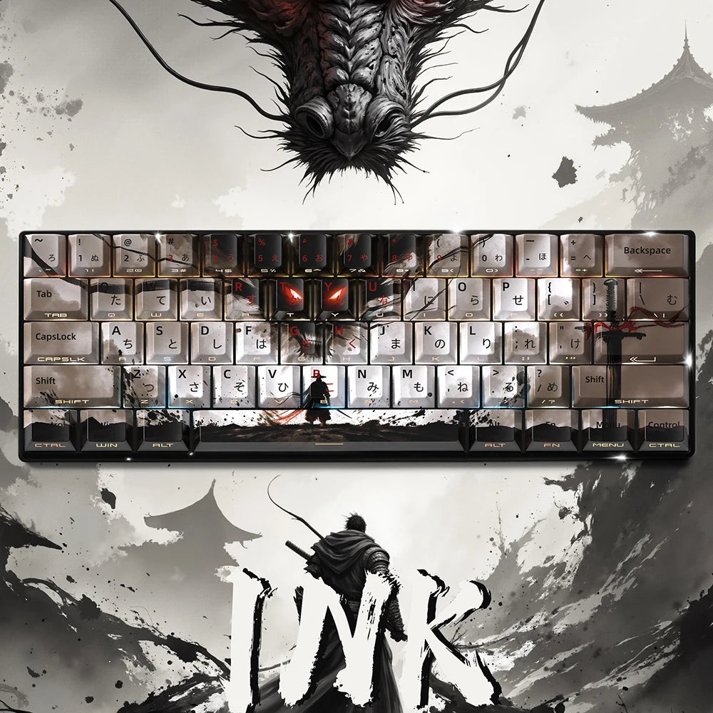 129 Keys Swordsman 5 Sides Dye Sub PBT Keycap Cherry Profile Side Printed Shine Through Keycaps for MX Switches Gaming Keyboard