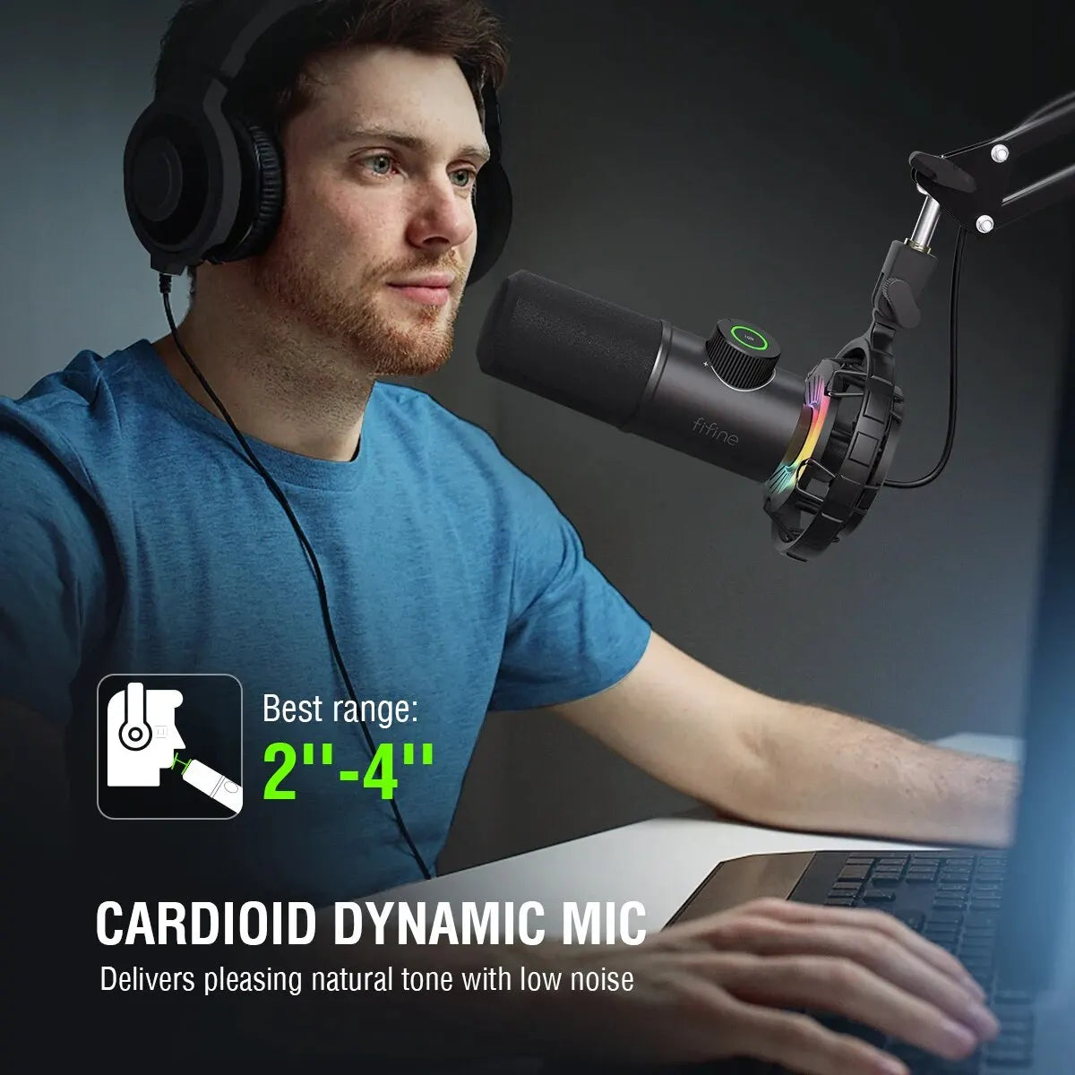 FIFINE Gaming USB Microphone for YouTube,Podcast Dynamic Mic with RGB Light/Light-touch Mute/Gain Knob for PC,Tablet,Record-K658