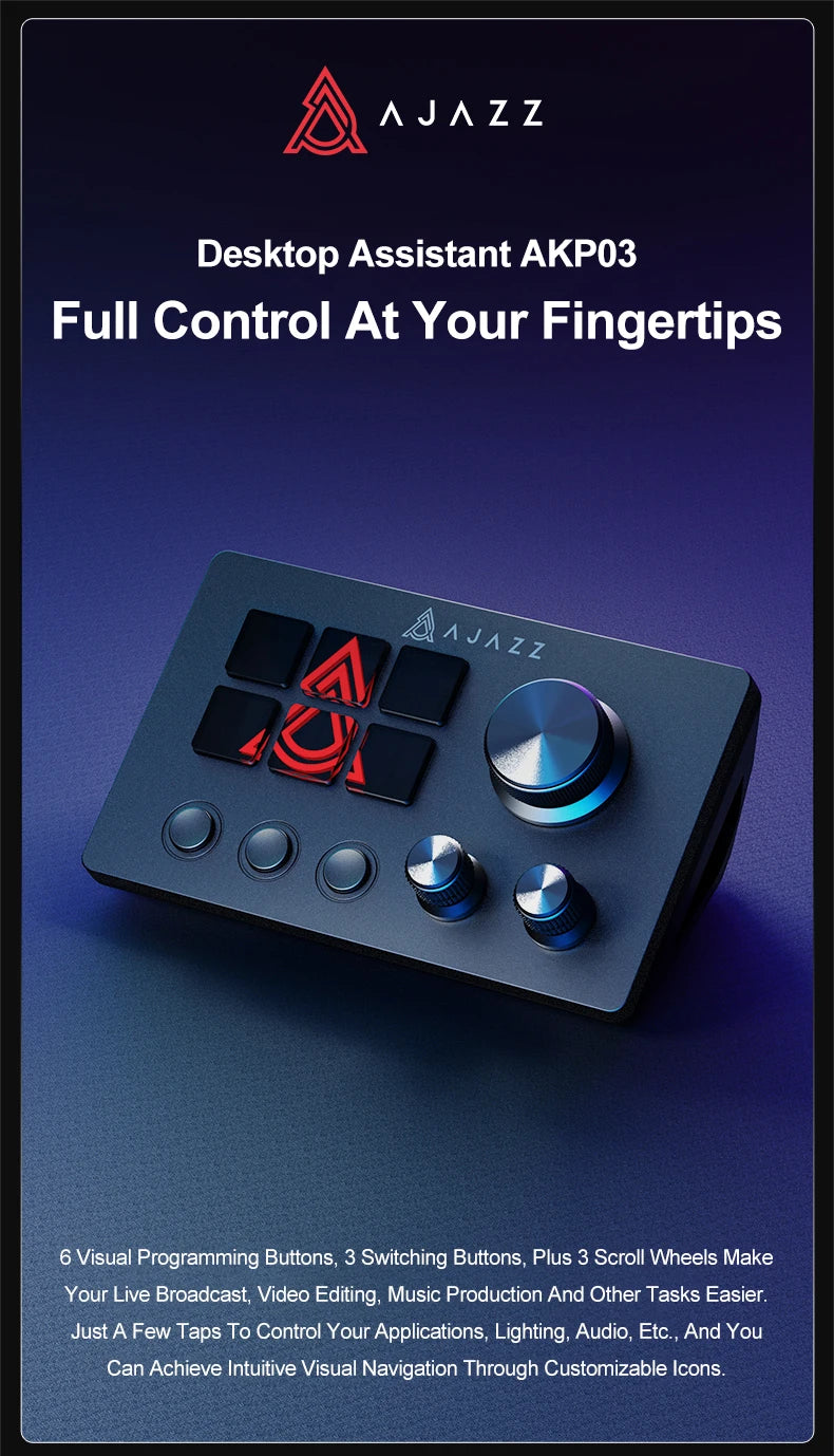 Ajazz AKP03E Desktop Helper Desk Console Panel Controller Programmable Macro Custom Button Mini Keyboard For Multiple Scenario