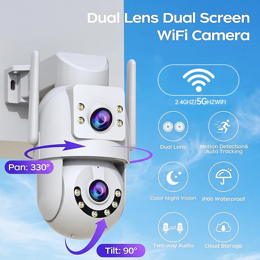 Jooan 4K 8MP HD Wifi PTZ Camera Outdoor 5G Wifi Dual Lens Security IP Cameras 5X Zoom AI Tracking ONVIF CCTV Surveillance Camera
