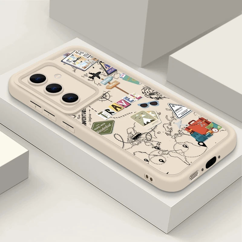 Travel Map Pattern TPU Case For Samsung Galaxy S25 Edge S22 S23 Ultra S24 FE A56 A36 A26 A55 A16 A15 A35 A25 A54 5G Phone Cover