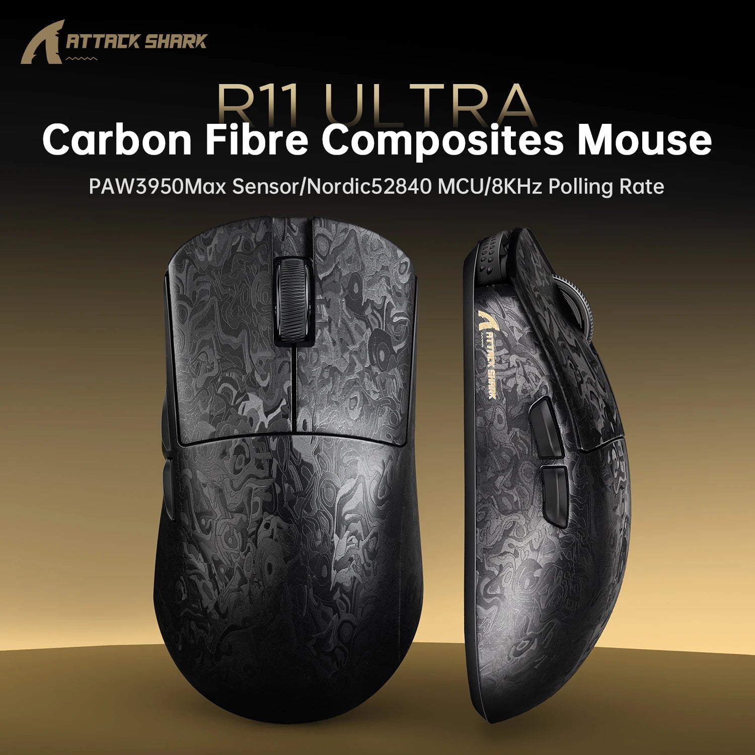 Wireless 8K Attack Shark R11 Ultra Gaming Mouse Carbon Fiber PAW3950MAX Sensor 42000DPI OMRON 100M Switch