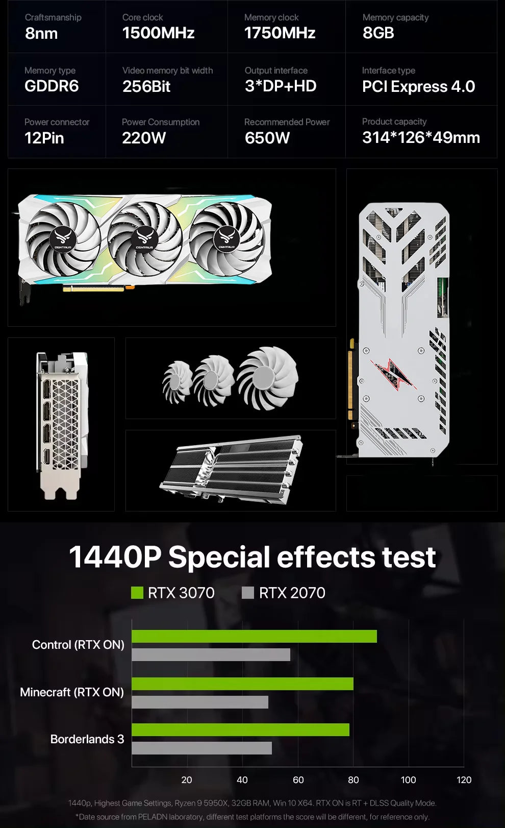 CENTAUR  Gaming GeForce RTX 3060ti 3070 3070ti 8GB GDRR6 256Bit HDM1/DP 3X Fans 3.0 Ampere Architecture Graphics Card