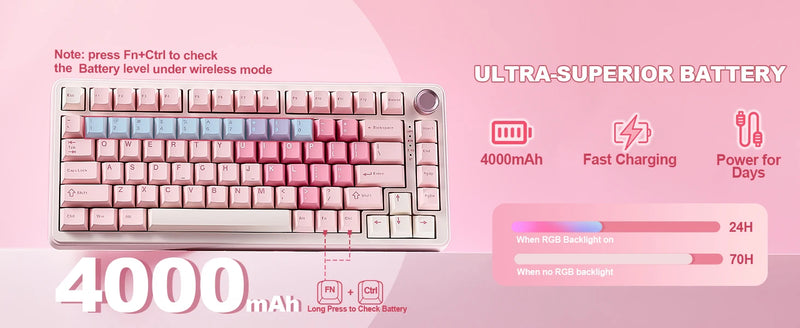 YUNZII B75 PRO Pink Mechanical Gaming Keyboard, Bluetooth/Wire/Wireless 75 Knob RGB Keyboard, Gasket Hot-Swap Custom Creamy Keeb