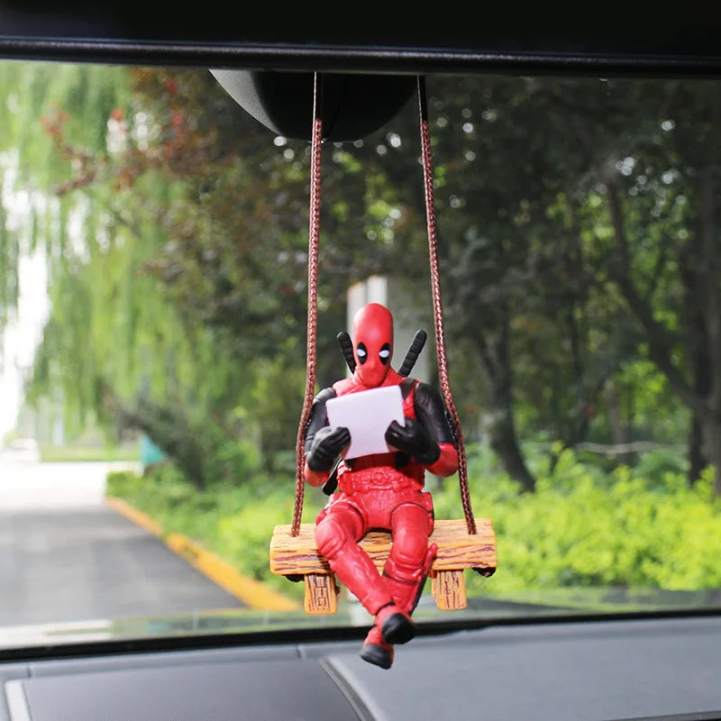 Marvel Deadpool Car Rearview Mirror keyclain Reading Deadpool Car Pendant Mini Model Toy Action Figure New Hot Christmas Gift