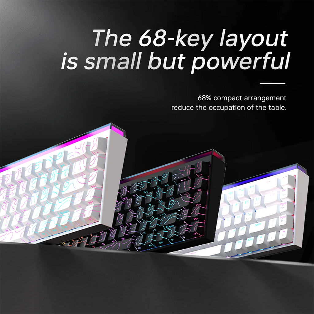 Ajazz NK68 Mechanical Gaming Keyboard full keys Hot-swappable LED strip 68 keycaps wired connection red switches