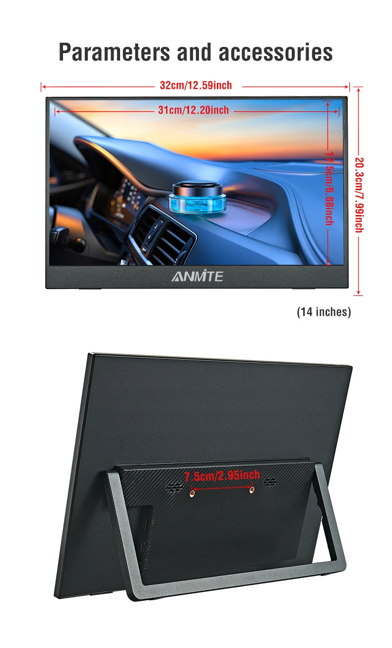 Anmite 14 Inch Touch Screen Portable Monitor 100%sRGB 400cd/m2 Gaming Computer Expand Display For XBox PS4/ 5 Switch Loptop