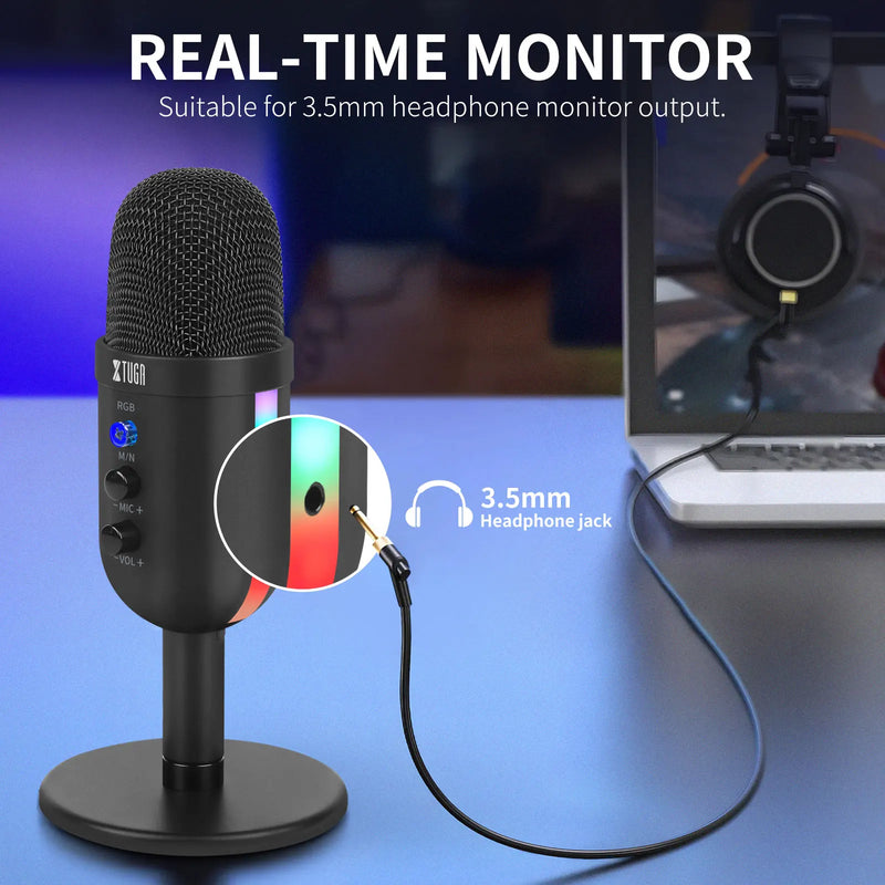 XTUGA MU2000 RGB Mini Condenser Microphone USB Interface Suitable For Gaming Voice Computer Live Streaming Video Conferencing